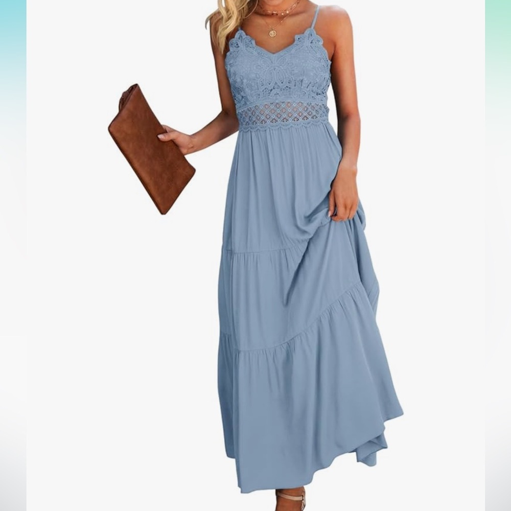 NWT Blue boho maxi dress with lace detail